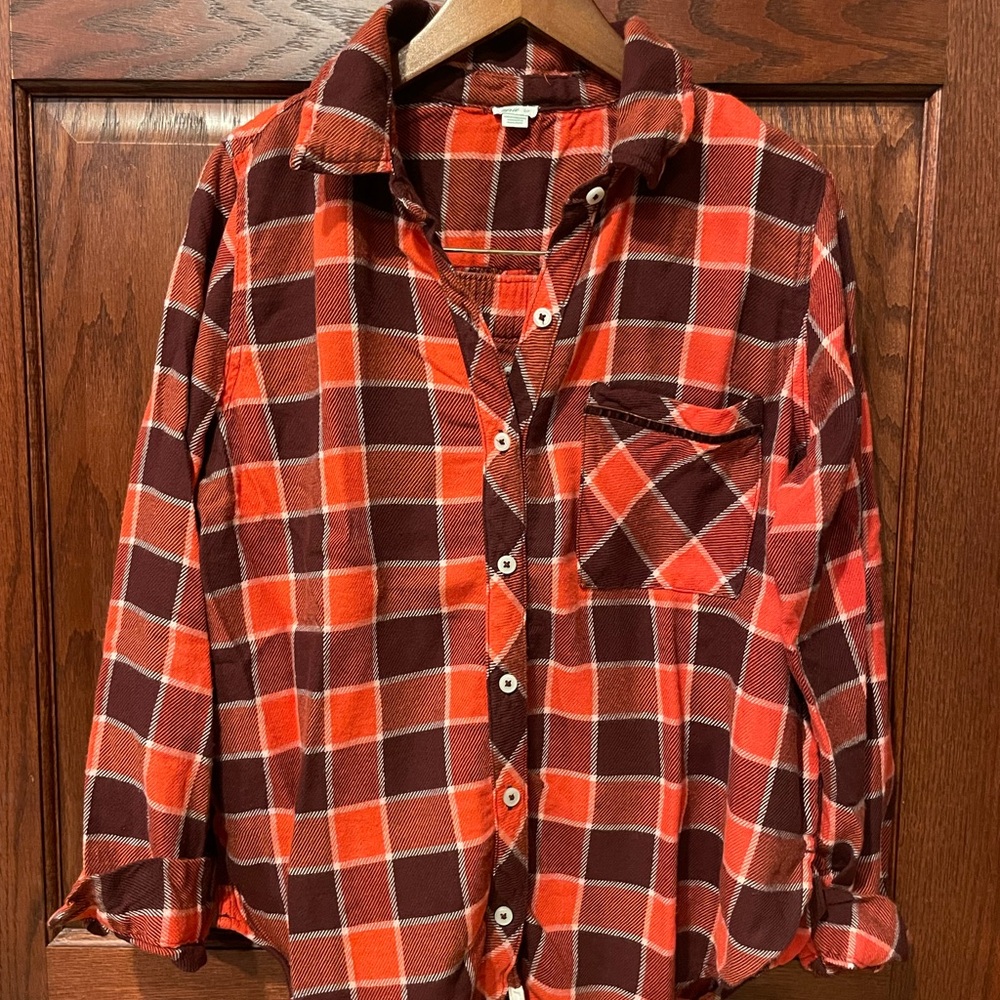 Plaid Button-Up Flannel Shirt and Boxer Pajamas